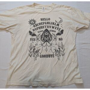 Ouija Style Graphic T Shirt Womens L Cream Witchy Gothic Occult Planchette Tee
